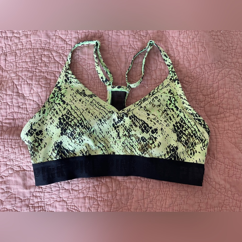 PINK Victoria's Secret Lime Reptile Print Sports Bra